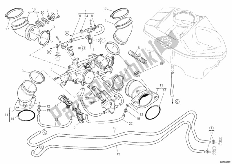 Tutte le parti per il Corpo Farfallato del Ducati Hypermotard 1100 EVO USA 2010